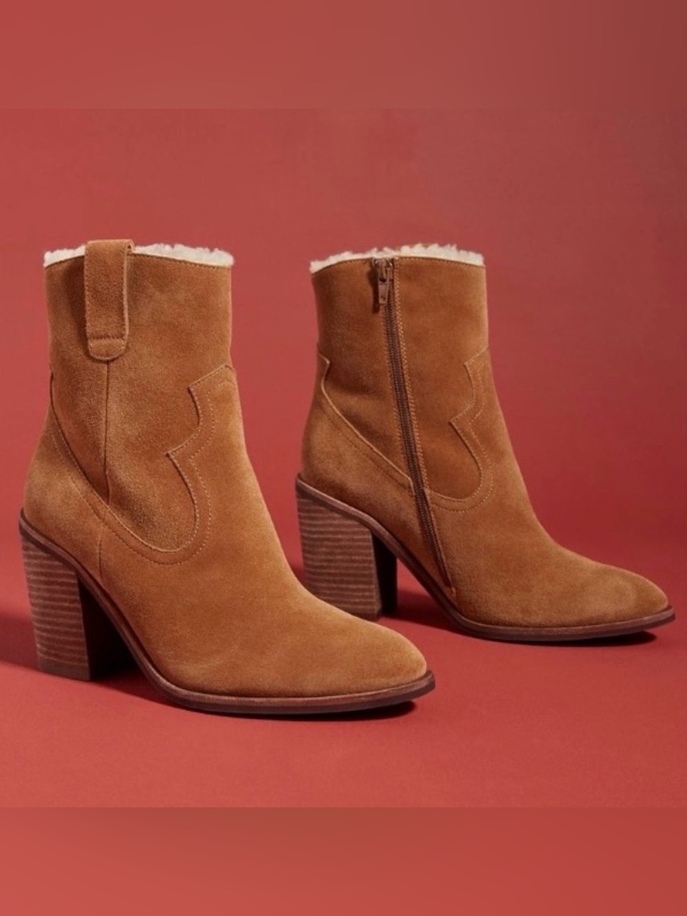 Jeffrey Campbell Guinn Faux Shearling Lined Bootie in Camel brown, size 9